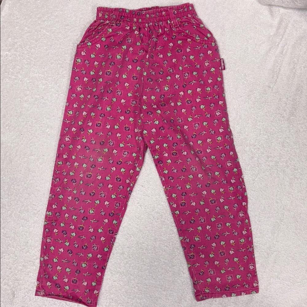 Vintage OshKosh B'gosh Pink Floral cotton elastic waist Pants size 5